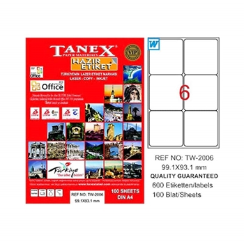 resm Tanex TW-2006 Yuvarlak Kenar  Etiket 99.1X93.1Mm 100Sf