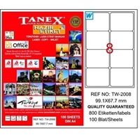 Resim Tanex TW-2008 Yuvarlak Kenar Etiket 99.1X67.7Mm 100Sf Beyaz
