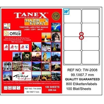 resm Tanex TW-2008 Yuvarlak Kenar Etiket 99.1X67.7Mm 100Sf Beyaz