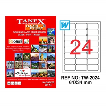 resm Tanex TW-2024 Yuvarlak Kenar Etiket 64X34Mm 100Sf Beyaz