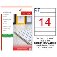 Resim Tanex TW-2114 Düzkenar Etiket 105X41Mm 100Sf Beyaz