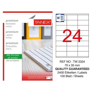 resm Tanex TW-2324 Düzkenar Etiket 70X35Mm 100Sf Beyaz