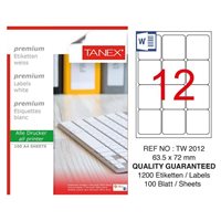 Resim Tanex TW-2012 Yuvarlak Kenar  Etiket 63.5X72Mm 100Sf Beyaz