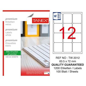 resm Tanex TW-2012 Yuvarlak Kenar  Etiket 63.5X72Mm 100Sf Beyaz