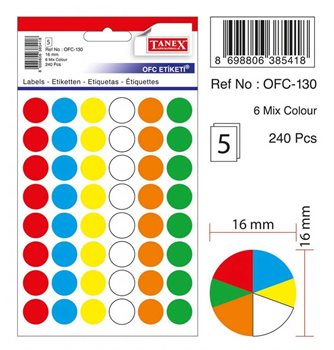 resm Tanex Ofc-130 Beyaz Ofis      Etiketi 16Mm 20li Mavi