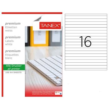 resm Tanex TW-2163 Düzkenar Etiket 210X16,38Mm 100Sf Beyaz