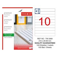 Resim Tanex TW-2069 Düzkenar Etiket 210X29,69MM 100SF Beyaz