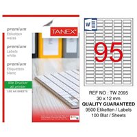 Resim Tanex TW-2095 Düzkenar Etiket 30X12Mm 100Sf Beyaz