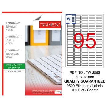 resm Tanex TW-2095 Düzkenar Etiket 30X12Mm 100Sf Beyaz
