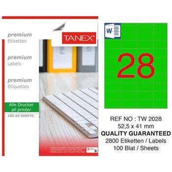 resm Tanex TW-2028 Düzkenar Etiket 52,5X41Mm 100 Sf Yeşil