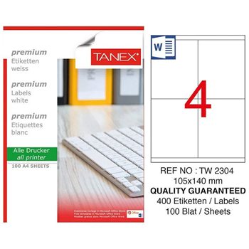 resm Tanex TW-2304 Düzkenar Etiket 105X140Mm Beyaz
