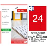 Picture of Tanex TW-2024 Yuvarlak Kenar  Etiket 64X34MM Kırmızı