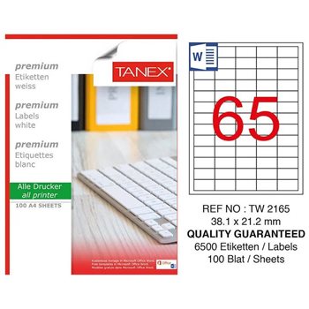 Picture of Tanex TW-2165 Laser Etiket    38.1X21.2Mm 100Sf