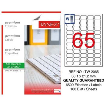Picture of Tanex TW 2065 Lazer Etiket    38.1X21.2Mm 100Sf Beyaz