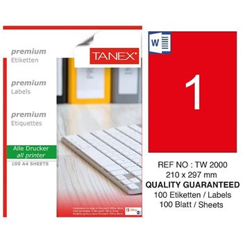 resm Tanex TW-2000 Lazer Etiket 210X297Mm Kırmızı
