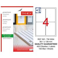 Resim Tanex TW-2004 Yuvarlak Kenar Etiket 99.1X139Mm 100Sf Beyaz