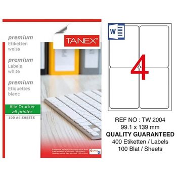 resm Tanex TW-2004 Yuvarlak Kenar Etiket 99.1X139Mm 100Sf Beyaz